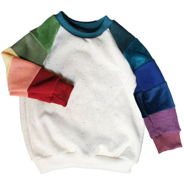 liebewicht Pullover aus Bio Sweat Regenbogen Patchwork Unikat für Babys und Kinder