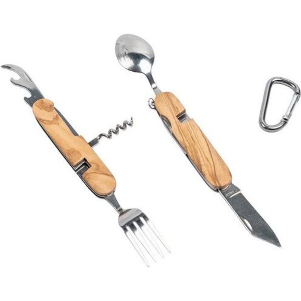 Cameleon Pack Praktisches Natur Camping Besteck *8 in 1* Edelstahl + Hochwertiges Olivenholz * Mit Geschenkbox * Outdoor Reise Set