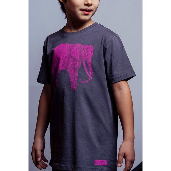 NanMa Shirt Elefant | Bio-Baumwolle | lokal handbedruckt in Österreich | Kinder | regular Fit | grau | pink