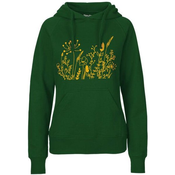 HANDGEDRUCKT "Wilde Wiese" Frauen Hoody Neutral