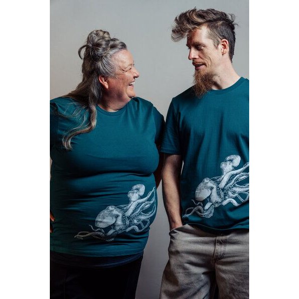 NanMa Shirt Oktopus | Bio-Baumwolle | lokal handbedruckt in Österreich | Unisex | regular Fit | grün