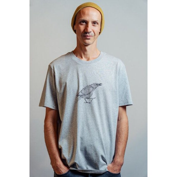NanMa Shirt Rabe | Bio-Baumwolle | lokal handbedruckt in Österreich | Herren | Regular Fit | grau