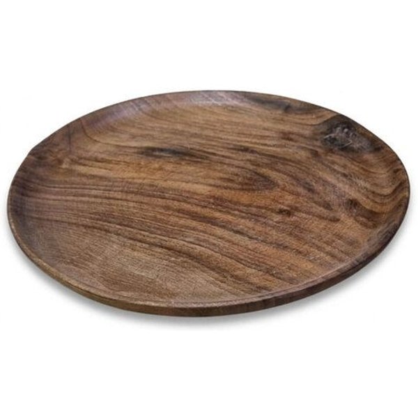 NATUREHOME Servierteller aus Nussbaumholz, rund 20 - 25 cm – Massivholz Teller, Handgefertigt & Geölt, Holzteller als Servierplatte oder Deko-Ablage