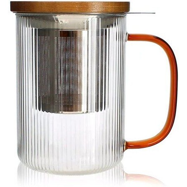 Ogo Living Karl Tasse mit Edelstahlsieb für Kräutertee usw. aus Borosilikatglas