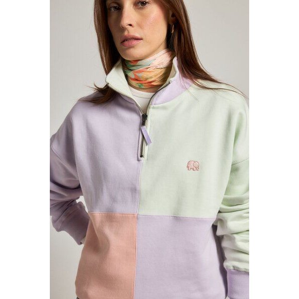 Trendsplant Women's Oversized Color Block Half Zip Sweatshirt Lavender