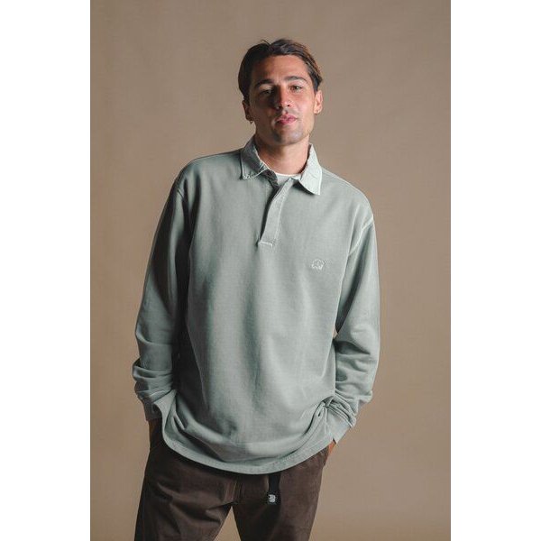 Trendsplant Carvalho Pigment Heavyweight Polo Sweatshirt Silver Green
