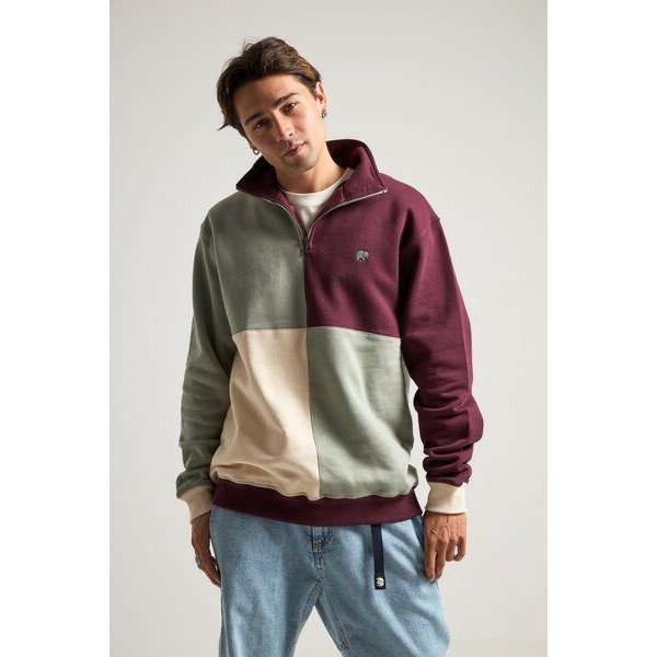 Trendsplant Color Block Quarter Zip Sweatshirt Iron Veil
