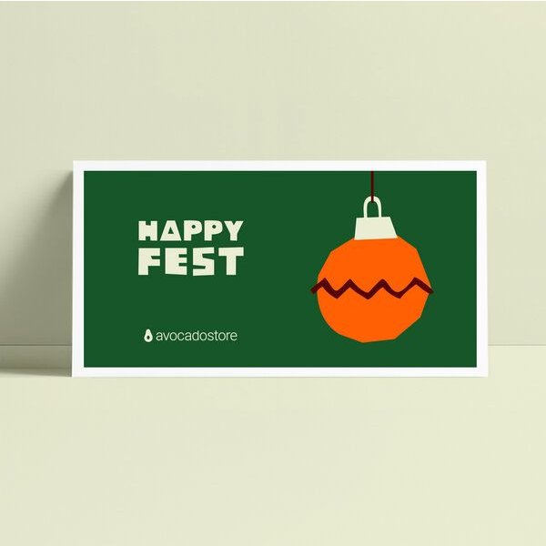 Avocado Store Wunschbetrag Gutschein als druckfähige PDF per E-Mail ab 10€ - Happy Fest - Christbaumkugel