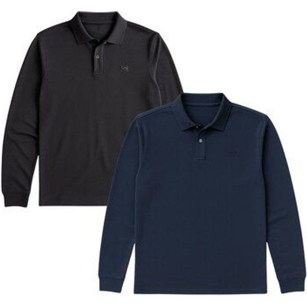 GORG 2er Set Herren Bio-Baumwolle Langarm-Poloshirt