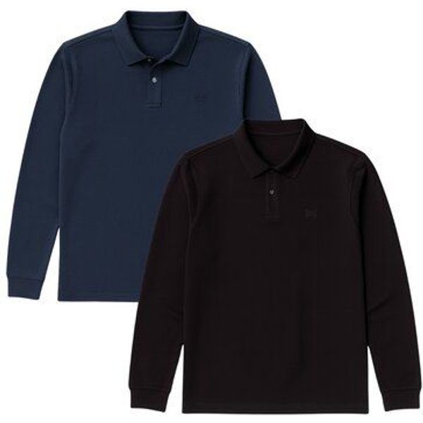 GORG 2er Set Herren Bio-Baumwolle Langarm-Poloshirt