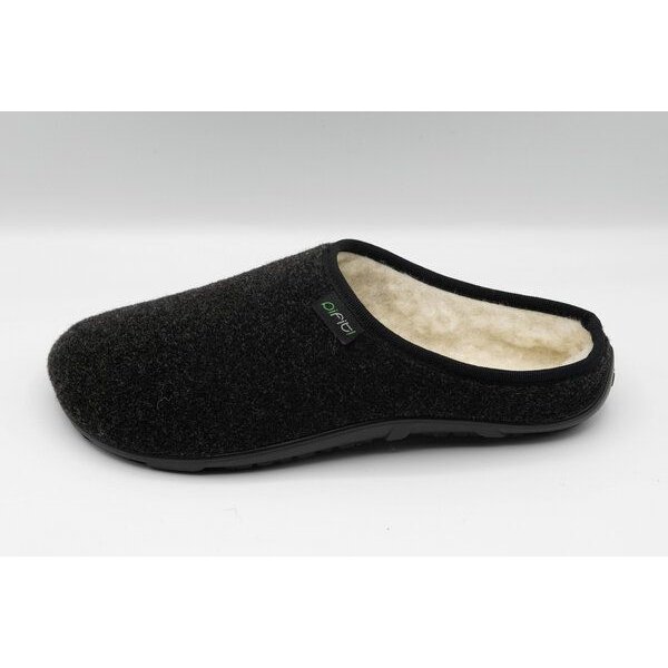 pifit! Pantoffel cosy mit Barfußgefühl aus Wollstoff, schwarz, 32101-1, gefüttert mit 100% Schurwolle