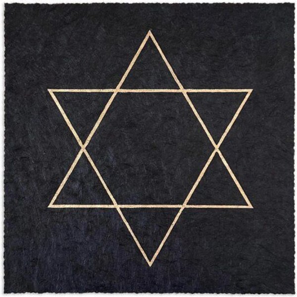 Veskor Cassiopeia HEXAGRAMM {6/2} | Goldener Heilige Geometrie Stern Linoldruck | 22 × 22 cm