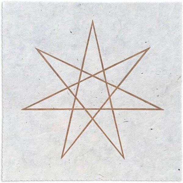 Veskor Cassiopeia HEPTAGRAMM {7/3} | Goldener Heilige Geometrie Stern Linoldruck | 22 × 22 cm