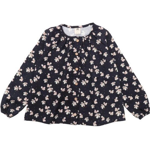 Baby Langarmshirt GOTS zertifiziert – 95% Bio-Baumwolle, Dunkelblau mit Blütenmuster, weich & bequem | Walkiddy