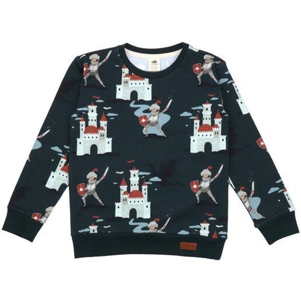 Baby Sweatshirt GOTS zertifiziert Bio-Baumwolle mit Elasthan, Dunkelgrün, Burg-Muster, Walkiddy