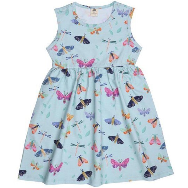 Kinderkleid GOTS zertifiziert, hellblau, Schmetterlings-Allover, Kurzarm, weich – Walkiddy