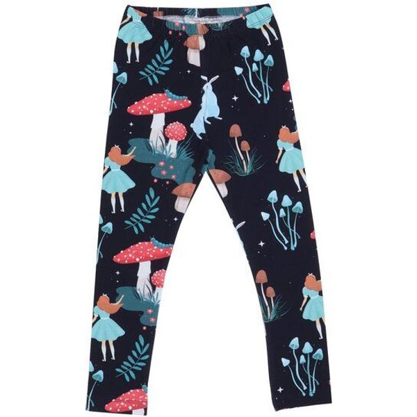 Kinder Leggings GOTS-zertifiziert aus Bio-Baumwolle, elastisch, dunkel mit buntem Print – Walkiddy, weicher Komfortbund, alltagstauglich
