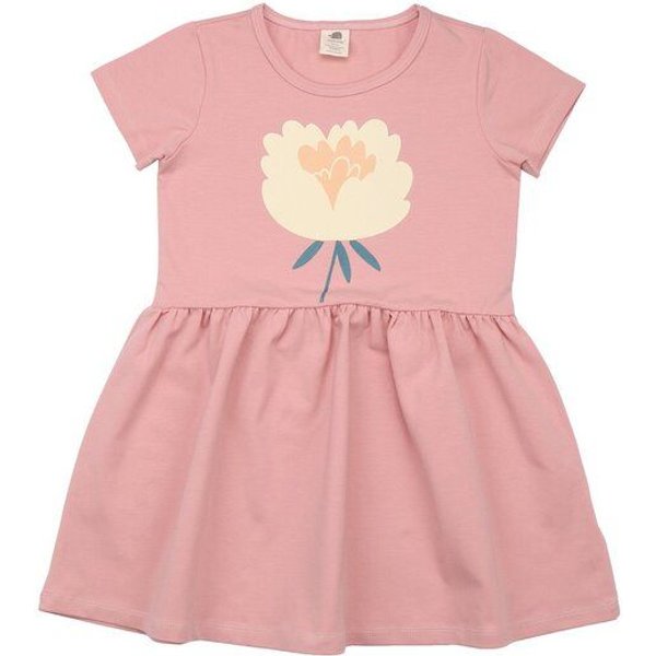 Kinder Kleid GOTS zertifiziert – Rosa mit Blumenmotiv, Kurzarm, weich & bequem | von Walkiddy