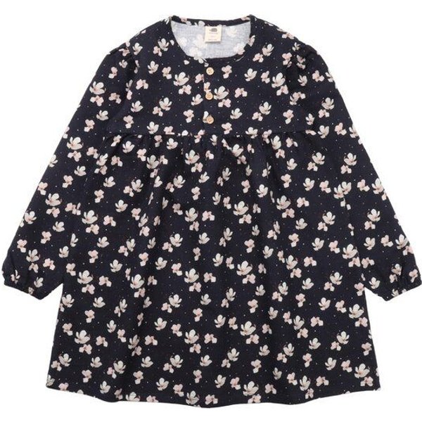 Kinder Langarmkleid GOTS-zertifiziert aus Bio-Baumwolle, dunkelblau mit Magnolienprint – Walkiddy, weicher Jersey für Alltag & Kindergarten
