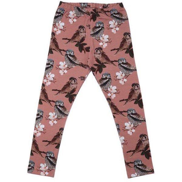 Leggings Kinder aus Baumwolle „Owl Friends“ altrosa mit Eulenmotiv, elastische Jerseyhose für Alltag & Kita – Walkiddy