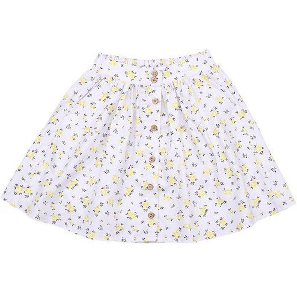 Cotokids Kinder Rock GOTS-zertifiziert aus Bio-Baumwolle, weiß mit gelben Blumen, elastischer Bund, leicht & sommerlich – Walkiddy