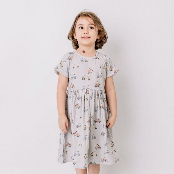 Cotokids Baby Kleid Bio-Baumwolle GOTS Bicycle Print von Walkiddy – bequemes, schwingendes Alltagskleid für Babys und Kleinkinder, nachhaltig, fair und hautsympathisch – ideal zum Spielen und Feiern