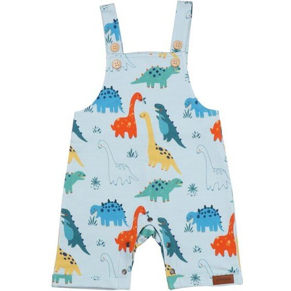Latzstrampler Hellblau Dinosaurier-Allover Bio-Baumwolle GOTS – Walkiddy