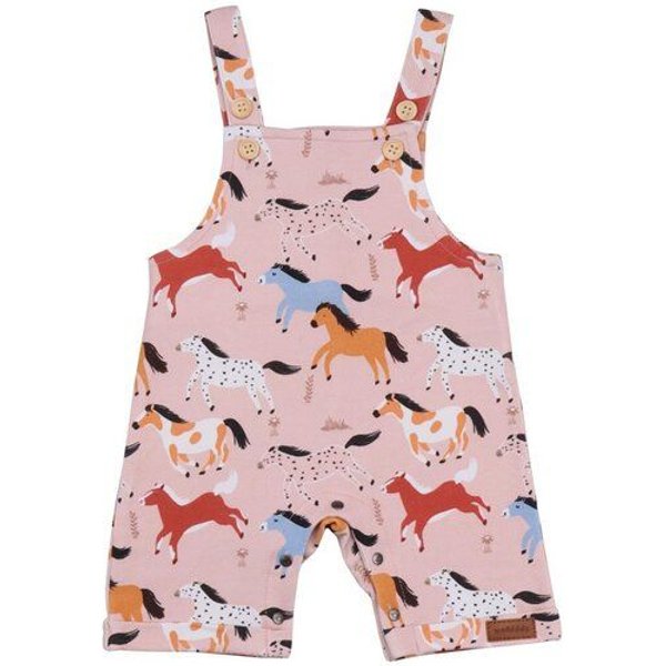 Latzstrampler Rosa Pferde-Allover Bio-Baumwolle GOTS – Walkiddy