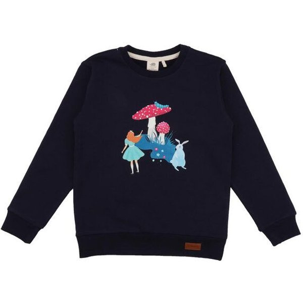 Baby Sweatshirt GOTS zertifiziert, Bio-Baumwolle, dunkelblau, „Wonderland“, Frontmotiv, weich & bequem – Walkiddy