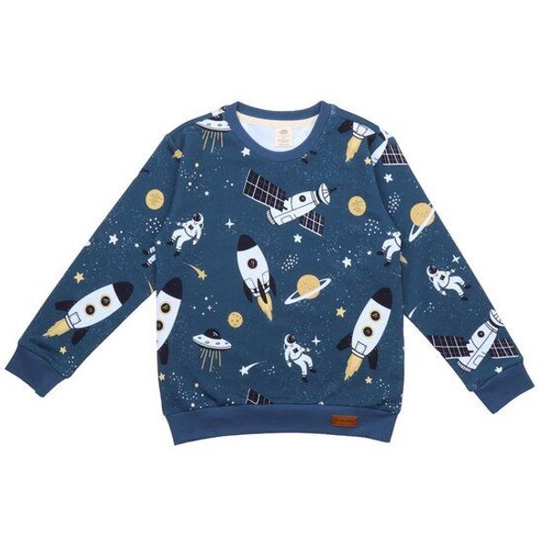 Baby Sweatshirt GOTS zertifiziert Bio-Baumwolle, Blau, Weltraum-Muster, Walkiddy