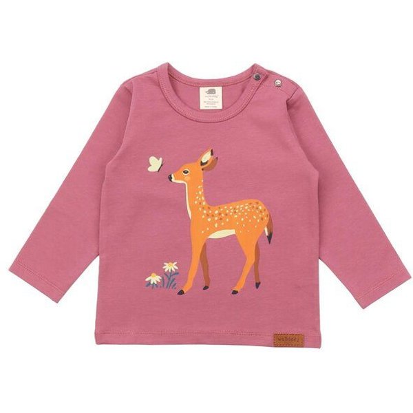 Baby Langarmshirt GOTS zertifiziert – 95% Bio-Baumwolle, Rosa mit Rehmotiv, weich & bequem, alltagstauglich, gut kombinierbar | Walkiddy