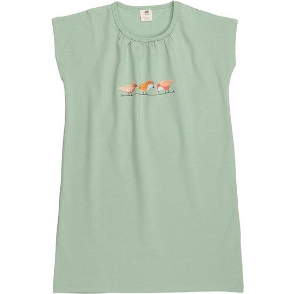 Kinder Nachthemd Bio-Baumwolle GOTS Pinky Birds Grün von Walkiddy, langes Schlafkleid mit Vogelprint, weich, atmungsaktiv, nachhaltig, ideal für erholsame Nächte empfindlicher Kinderhaut