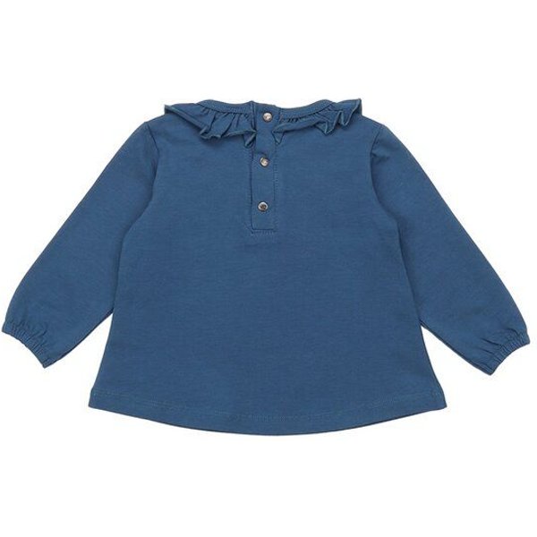 Kinder Rüschenbluse Navy GOTS-zertifiziert aus Bio-Baumwolle, langarm, Knopfleiste hinten – Walkiddy, weich & alltagstauglich