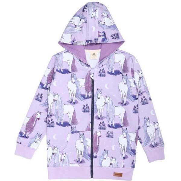 Kinder Sweatjacke GOTS zertifiziert Bio-Baumwolle, Lila, Einhorn-Muster, Walkiddy