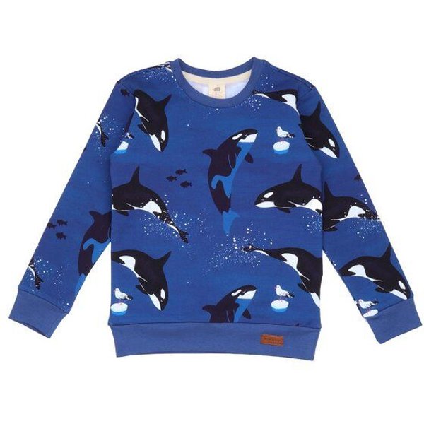 Kinder Sweatshirt GOTS zertifiziert, dunkelblau, Orca-Allover, Bio-Baumwolle, weich – Walkiddy