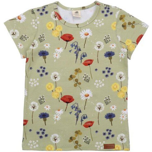 Kinder T-Shirt GOTS zertifiziert – Grün mit Blumenmuster, Kurzarm, weich & bequem | von Walkiddy