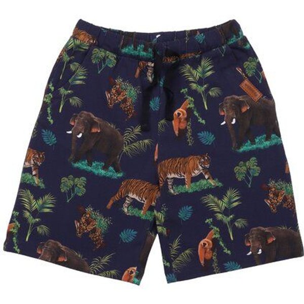 Kinder Shorts GOTS zertifiziert – Bio-Baumwolle, Dunkelblau mit tropischem Muster, elastischer Bund, leicht & bequem | Walkiddy