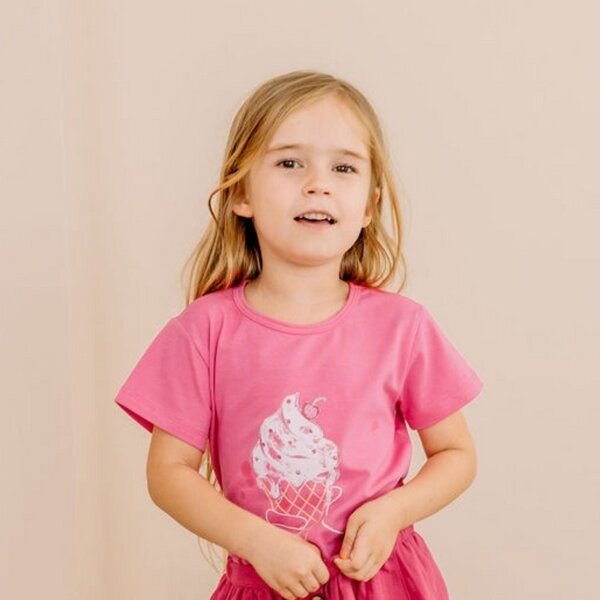 Cotokids Kinder T-Shirt GOTS zertifiziert, pink, Eiscreme-Print, Bio-Baumwolle, weich – Walkiddy