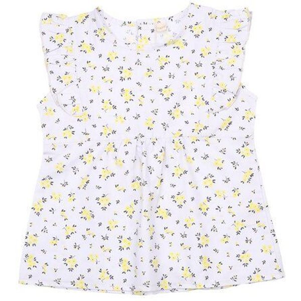Cotokids Kinder Bluse Baumwolle, Offwhite, Gelbes Mini-Blumenmuster, Rüschenärmel, Walkiddy