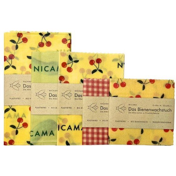 NICAMA Bienenwachstücher 5er Set (2xM + 2xL + XXL)