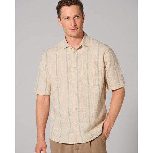 HempAge Kurzarmhemd mit Streifenmuster Casual Fit Hanf/Biobaumwolle