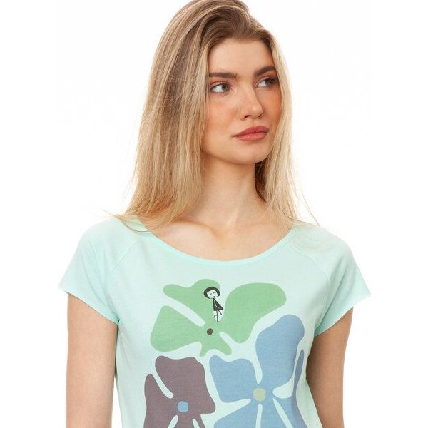 FellHerz Damen Raglan T-Shirt Flower Girl moonlight jade (mint) aus 100% Biobaumwolle