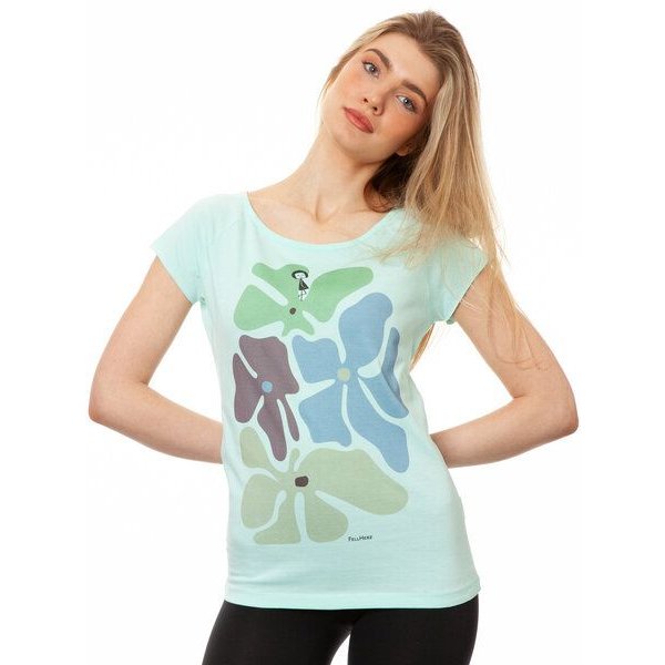 FellHerz Damen Raglan T-Shirt Flower Girl moonlight jade (mint) aus 100% Biobaumwolle