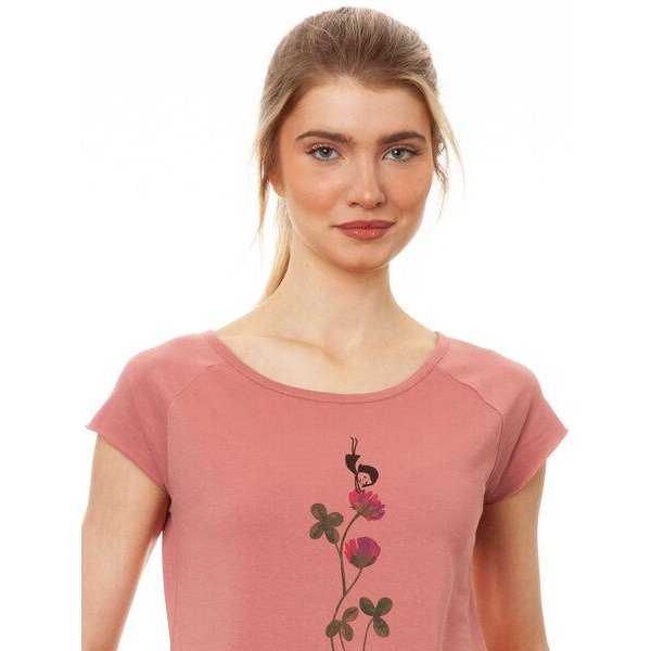 FellHerz Damen Raglan T-Shirt Glücksklee dusty rose aus 100% Biobaumwolle