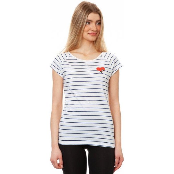 FellHerz Damen T-Shirt Valentine Girl weiß blau gestreift aus 100% Biobaumwolle