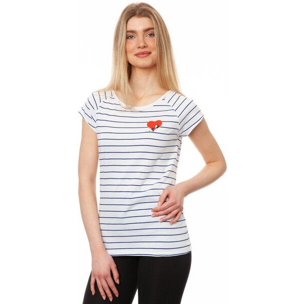 FellHerz Damen T-Shirt Valentine Girl weiß blau gestreift aus 100% Biobaumwolle