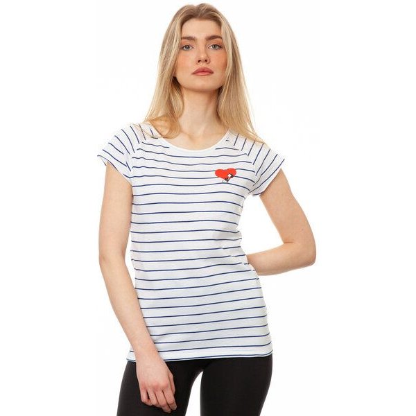 FellHerz Damen T-Shirt Valentine Girl weiß blau gestreift aus 100% Biobaumwolle