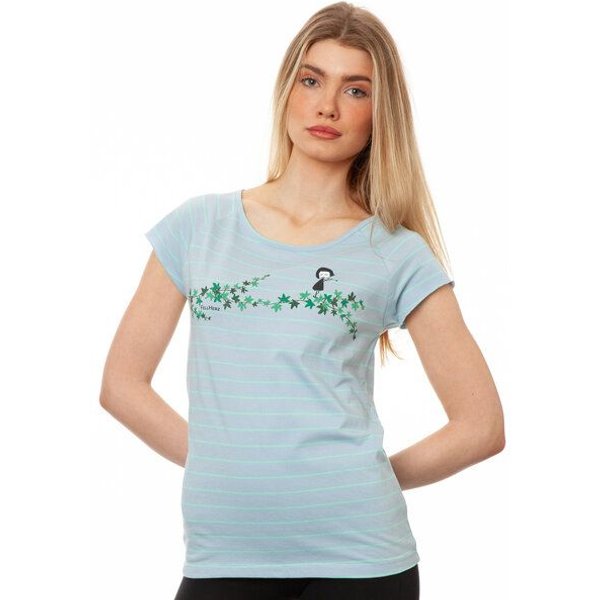 FellHerz Damen Raglan T-Shirt Efeumädchen gestreift blau mint aus 100% Biobaumwolle