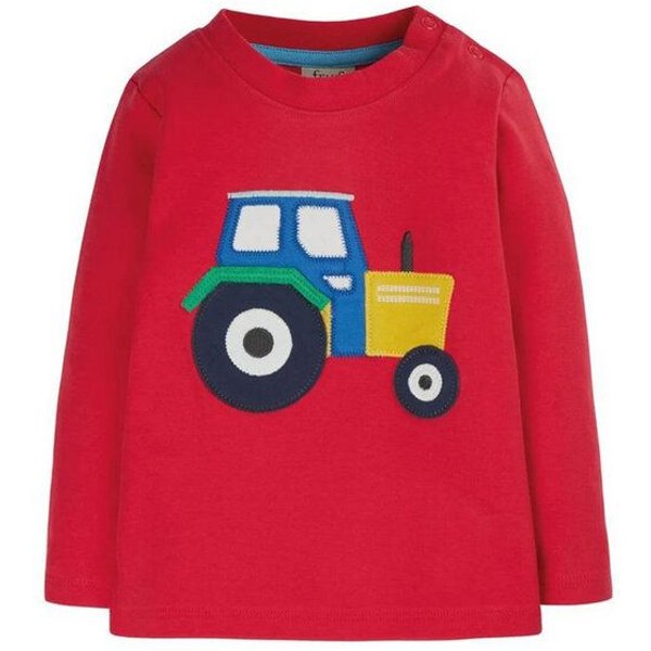 Frugi Langarm-Shirt Adventure Applique Top Traktor in rot