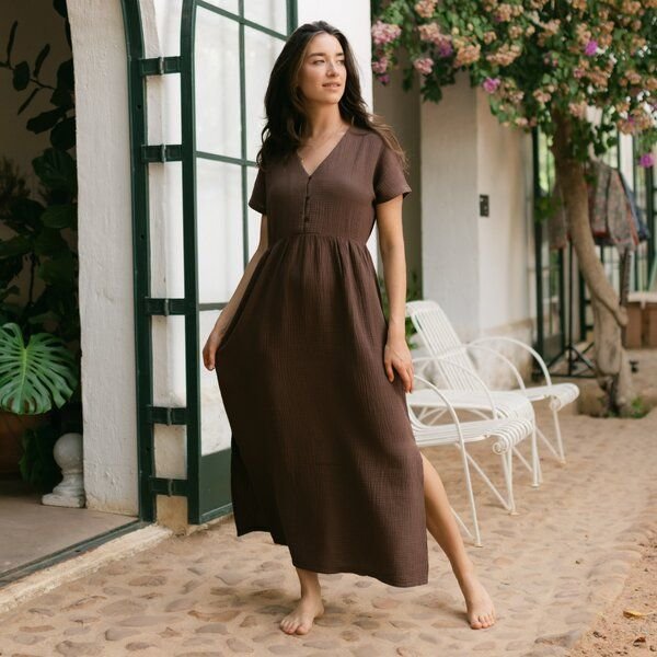NORDLICHT Musselin Kleid Alma Lang aus 100% Bio-Baumwolle